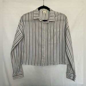 Passport Gray and White Boxy Crop Button Down Shirt